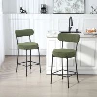 HOMCOM Set of 2 Barstools, Upholstered Corduroy Bar Stools with Backrest, Footrest for Kitchen Island, Dining Room, Green(m-8)