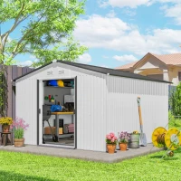 Outsunny 11' x 9' Metal Storage Shed Garden Tool House with Double Sliding Doors, 4 Air Vents for Backyard, Patio, Silver(m-10)