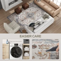 HOMCOM 5x7 Area Rug, Vintage Machine Washable Rug, Non-Slip Carpet for Living Room, Bedroom, Dining Room, Brown & Light Blue(m-5)