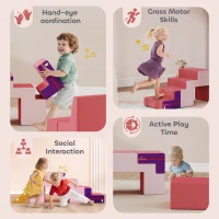 Qaba 2-Piece Climbing Foam Blocks for Toddlers with Detachable Cover, Indoor Climb and Crawl Activity PlaySet, Pink(m-6)