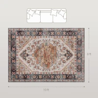HOMCOM Area Rug 8x10, Machine Washable Rug, Non-Slip Boho Print Pattern Medallion Carpet for Living Room, Bedroom, Tawny Brown(m-3)