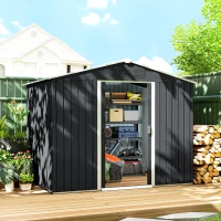 Outsunny 8' x 6' Outdoor Storage Shed, Metal Garden Tool Storage House with Lockable Sliding Doors and Vents for Backyard Patio Lawn, Charcoal Grey(m-1)