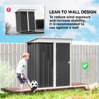 Outsunny Outdoor Sheds Storage, Small Steel Lean-to Shed with Adjustable Shelf, Lock, Gloves, 5' x 3' x 6', Dark Gray(m-6)