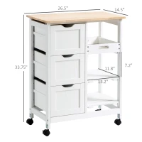 HOMCOM Rolling Kitchen Island Cart, Bar Serving Cart, Compact Trolley on Wheels with Wood Top, Shelves & Drawers for Home Dining Area, White(m-3)