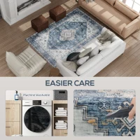 HOMCOM 4x6 Area Rug, Vintage Washable Rug, Non-Slip Floor Carpet for Living Room, Bedroom, Dining Room, Blue(m-5)