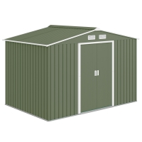 Outsunny 9' x 6' Outdoor Storage Shed, Garden Tool Metal Shed with Foundation Kit, Double Lockable Door, Air Vents and Sloping Roof, for Backyard, Patio, Lawn, Green