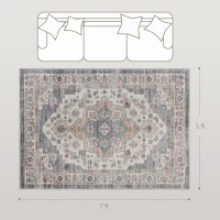 HOMCOM 5x7 Area Rug, Vintage Machine Washable Rug, Non-Slip Carpet for Living Room, Bedroom, Dining Room, Brown & Light Blue(m-3)