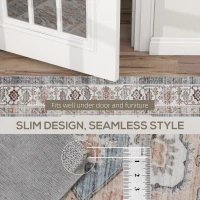 HOMCOM 5x7 Area Rug, Vintage Machine Washable Rug, Non-Slip Carpet for Living Room, Bedroom, Dining Room, Brown & Light Blue(m-7)