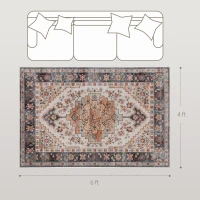 HOMCOM Area Rug 4x6, Machine Washable Rug, Non-Slip Boho Print Pattern Medallion Carpet for Living Room, Bedroom, Tawny Brown(m-3)