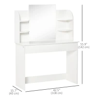 HOMCOM Vanity Table, Makeup Vanity with Open Shelves and Drawer, Dressing Table for Bedroom, White(m-3)