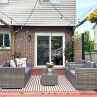 Outsunny Outdoor Furniture with Table, Wicker Furniture with Loveseat and 2 Chair for Garden, Poolside, Grey(m-10)