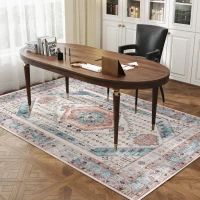 HOMCOM 5x7 Area Rug, Vintage Machine Washable Rug, Non-Slip Floor Carpet for Living Room, Bedroom, Dining Room, Brown and Blue(m-9)