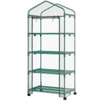 Outsunny 27" x 20" x 65" Portable Greenhouse with 4 Tier Shelves and Wheels, Outdoor Hot House Plant Flower Greenhouse, Steel Frame, Plastic Cover, Clear(m-2)