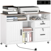 HOMCOM Mobile Printer Stand with Charging Station and USB Ports, Locking Filing Cabinet for A4 and Letter Size, White(m-11)