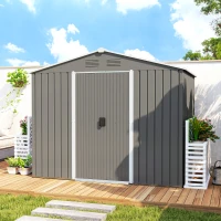 Outsunny 8' x 6' Outdoor Storage Shed, Metal Garden Tool Storage House with Lockable Sliding Doors and Vents for Backyard Patio Lawn, Light Grey(m-9)