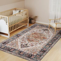 HOMCOM Area Rug 5x7, Machine Washable Rug, Non-Slip Boho Print Pattern Medallion Carpet for Living Room, Bedroom, Tawny Brown(m-9)