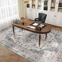 HOMCOM 8x10 Area Rug, Vintage Machine Washable Rug, Non-Slip Carpet for Living Room, Bedroom, Dining Room, Brown & Light Blue(m-9)