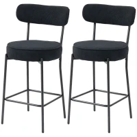 HOMCOM Set of 2 Barstools, Upholstered Corduroy Bar Stools with Backrest, Footrest for Kitchen Island, Dining Room, Black(m-2)
