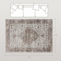 HOMCOM 5x7 Area Rug, Vintage Machine Washable Rug, Non-Slip Floor Carpet for Living Room, Bedroom, Dining Room, Tan(m-3)
