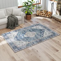HOMCOM 4x6 Area Rug, Vintage Washable Rug, Non-Slip Floor Carpet for Living Room, Bedroom, Dining Room, Blue(m-9)