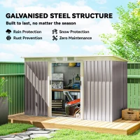Outsunny 9' x 4' Garden Metal Storage Shed Outdoor Equipment Tool Box with Foundation Kit, Ventilation & Doors, Light Grey(m-4)