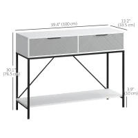 HOMCOM Modern Console Table with 2 Drawers, 2 Tier Entryway Table with storage Shelf, Narrow Sofa Table for Living Room, Hallway, White(m-3)