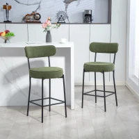 HOMCOM Set of 2 Barstools, Upholstered Corduroy Bar Stools with Backrest, Footrest for Kitchen Island, Dining Room, Green(m-1)