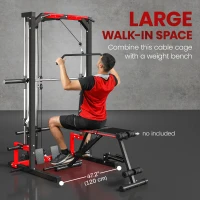 Soozier Smith Machine Power Rack with Pull Up Bar, Lat Pull Down System, Landmine, Squat Rack, Barbell Bar, for Home Gym(m-9)