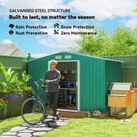 Outsunny 9.1' x 6.4' x 6.3' Garden Storage Shed w/ Foundation Kit Metal Tool Storage House w/ Double Doors Green(m-4)