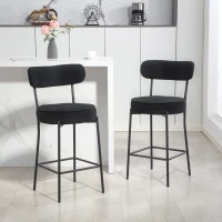 HOMCOM Set of 2 Barstools, Upholstered Corduroy Bar Stools with Backrest, Footrest for Kitchen Island, Dining Room, Black(m-1)