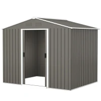 Outsunny 8' x 6' Outdoor Storage Shed, Metal Garden Tool Storage House with Lockable Sliding Doors and Vents for Backyard Patio Lawn, Light Grey(m-2)