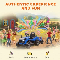 Qaba 12V Kids Ride On Tractor with Trailor, Remote Control, Music, Lights, Shifter, for Kids Ages 3-8 Years, Blue(m-9)