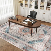 HOMCOM 8x10 Area Rug, Vintage Machine Washable Rug, Non-Slip Floor Carpet for Living Room, Bedroom, Dining Room, Brown and Blue(m-9)