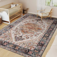 HOMCOM Area Rug 8x10, Machine Washable Rug, Non-Slip Boho Print Pattern Medallion Carpet for Living Room, Bedroom, Tawny Brown(m-9)