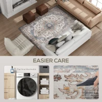 HOMCOM 4x6 Area Rug, Vintage Machine Washable Rug, Non-Slip Carpet for Living Room, Bedroom, Dining Room, Brown & Light Blue(m-5)