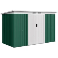 Outsunny 9' x 4' Metal Outdoor Storage Shed, Tool House with Double Lockable Doors for Backyard, Patio, Lawn, Garage, Dark Green(m-1)