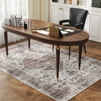 HOMCOM 4x6 Area Rug, Vintage Machine Washable Rug, Non-Slip Floor Carpet for Living Room, Bedroom, Dining Room, Tan(m-9)