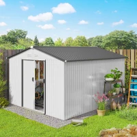 Outsunny 11' x 9' Metal Storage Shed Garden Tool House with Double Sliding Doors, 4 Air Vents for Backyard, Patio, Silver(m-2)