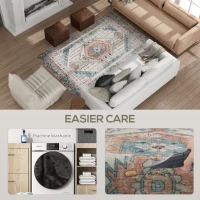 HOMCOM 4x6 Area Rug, Vintage Machine Washable Rug, Non-Slip Floor Carpet for Living Room, Bedroom, Dining Room, Brown and Blue(m-5)