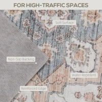 HOMCOM 5x7 Area Rug, Vintage Machine Washable Rug, Non-Slip Carpet for Living Room, Bedroom, Dining Room, Brown & Light Blue(m-4)