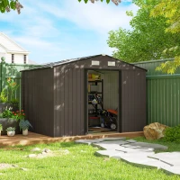 Outsunny 9.1'x6.4'x6.3' Garden Storage Shed w/ Foundation Kit Metal Tool Storage House w/ Double Doors Brown(m-8)