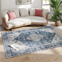 HOMCOM 5x7 Area Rug, Vintage Washable Rug, Non-Slip Floor Carpet for Living Room, Bedroom, Dining Room, Blue(m-8)