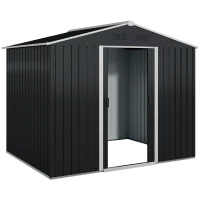 Outsunny 8' x 6' Outdoor Storage Shed, Metal Garden Tool Storage House with Lockable Sliding Doors and Vents for Backyard Patio Lawn, Charcoal Grey(m-11)