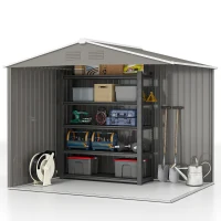 Outsunny 8' x 6' Outdoor Storage Shed, Metal Garden Tool Storage House with Lockable Sliding Doors and Vents for Backyard Patio Lawn, Light Grey(m-7)