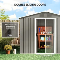 Outsunny 8' x 6' Outdoor Storage Shed, Metal Garden Tool Storage House with Lockable Sliding Doors and Vents for Backyard Patio Lawn, Light Grey(m-5)