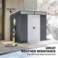 Outsunny 6.5x4FT Galvanised Metal Shed with Foundation Kit, Lockable Garden Tool Storage House with Sliding Doors, Vents, Grey(m-6)