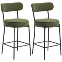 HOMCOM Set of 2 Barstools, Upholstered Corduroy Bar Stools with Backrest, Footrest for Kitchen Island, Dining Room, Green(m-11)