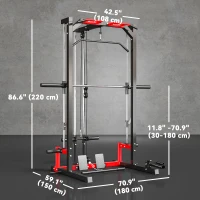 Soozier Smith Machine Power Rack with Pull Up Bar, Lat Pull Down System, Landmine, Squat Rack, Barbell Bar, for Home Gym(m-3)