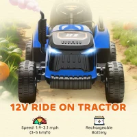 Qaba 12V Kids Ride On Tractor with Trailor, Remote Control, Music, Lights, Shifter, for Kids Ages 3-8 Years, Blue(m-4)