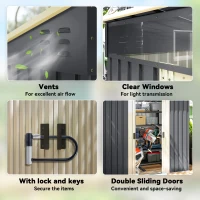 Outsunny 6.5x4FT Galvanised Metal Shed with Foundation Kit, Lockable Garden Tool Storage House with Sliding Doors, Vents, Grey(m-7)